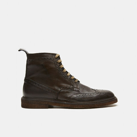 Botines de cordones brogue de piel, Marrón Botines de cordones brogue de piel, Marrón